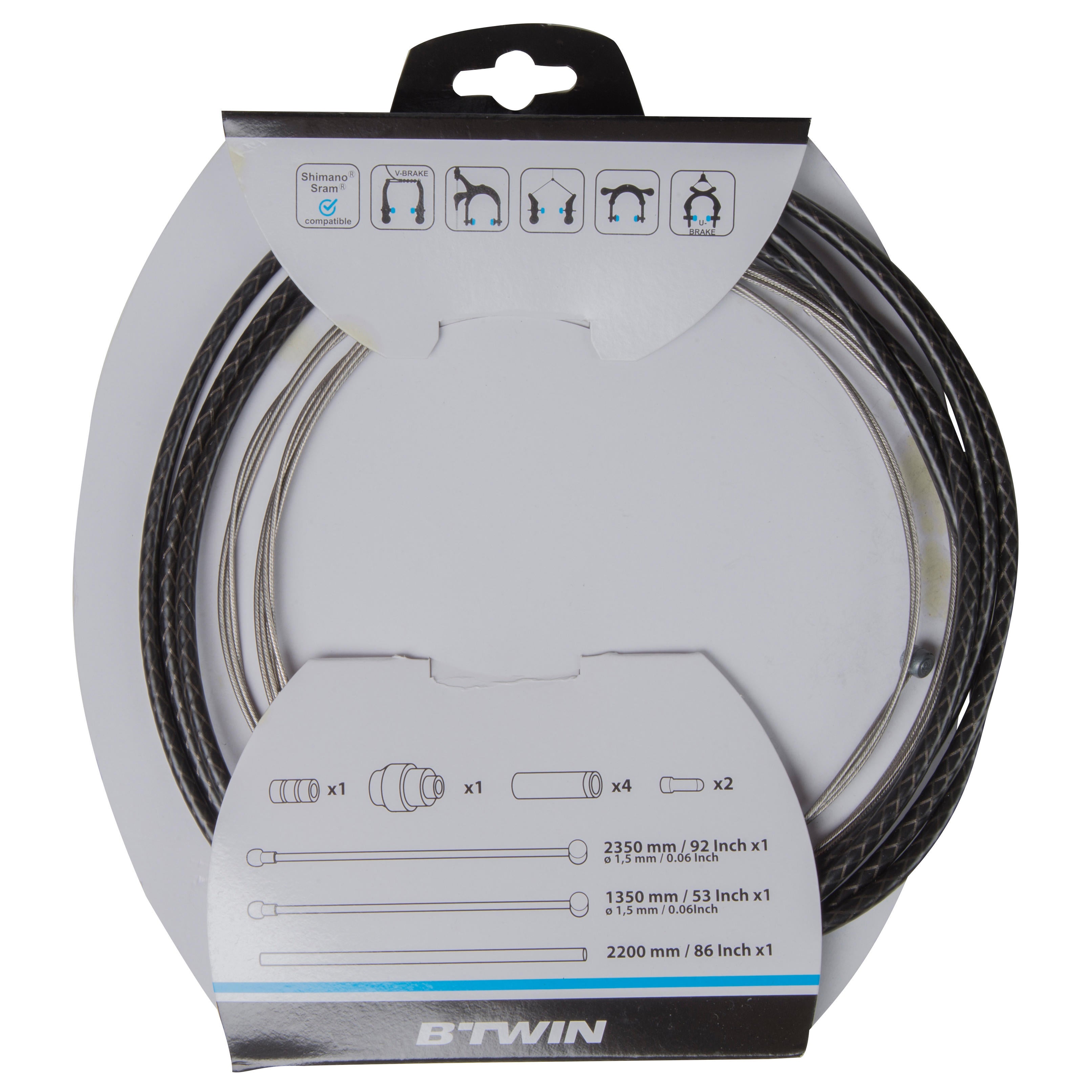 Decathlon Bicycle Cable And Housing Kit Btwin Ptfe Front & Rear - Black Decathlon