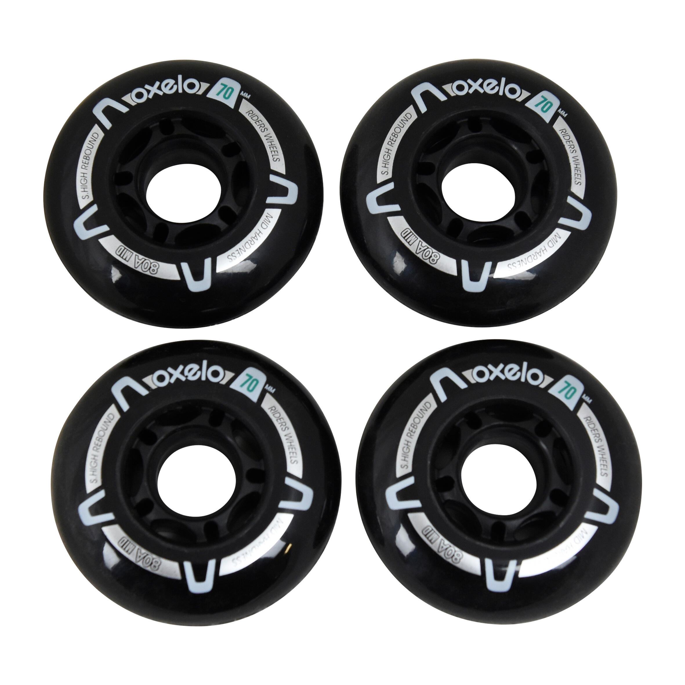 Decathlon Kids Inline Skate Wheels Oxelo 70Mm 80A 4Pc - Black Oxelo