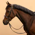 Decathlon Horse & Pony Leather Bridle With French Noseband & Reins Set 100 - Black Fouganza
