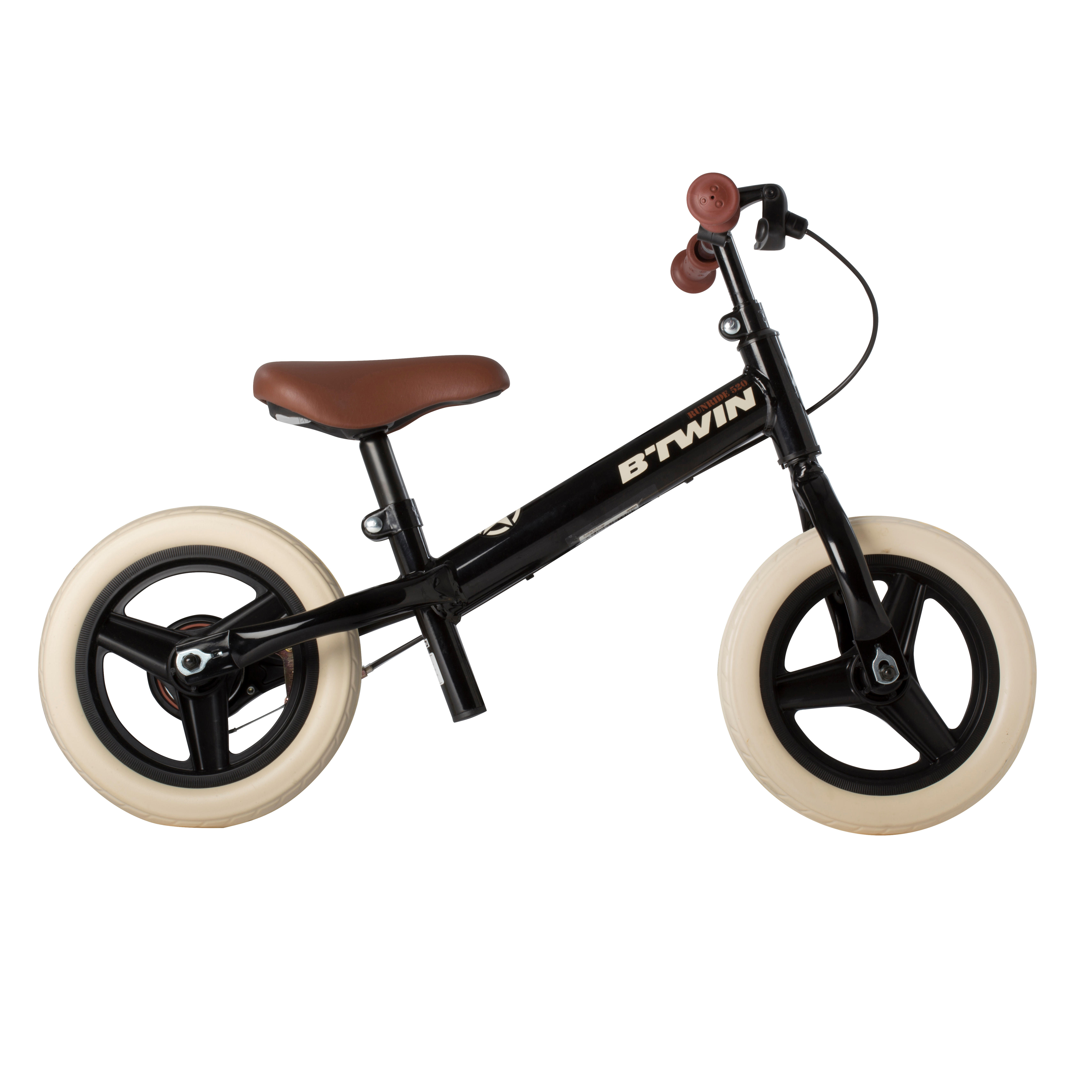 Decathlon Kids Cycling Balance Bike Btwin Run Ride 520 Cruiser - Black Brown Btwin