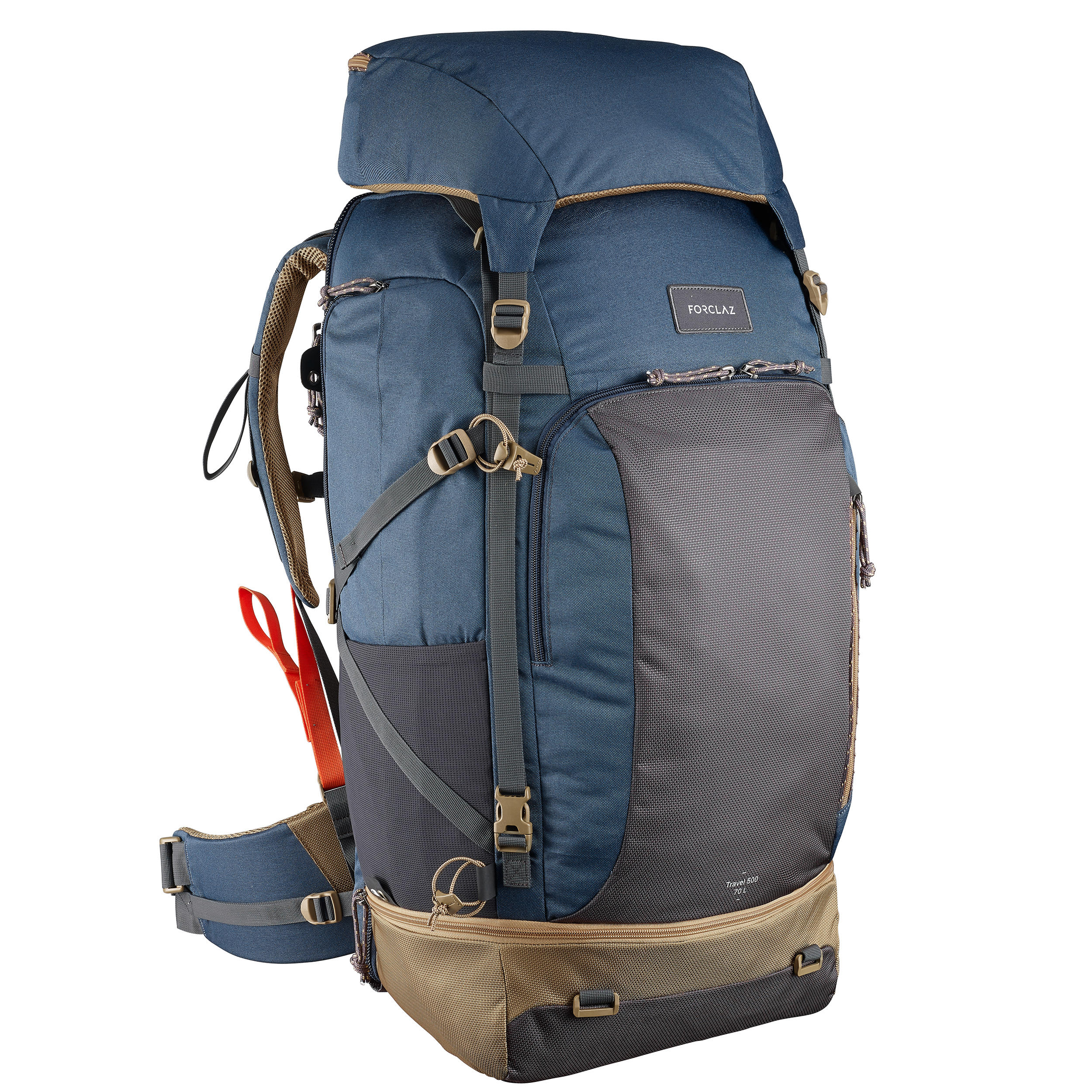 Decathlon Men'S Trekking Travel Backpack 70 Litres - Travel 500 Blue Forclaz