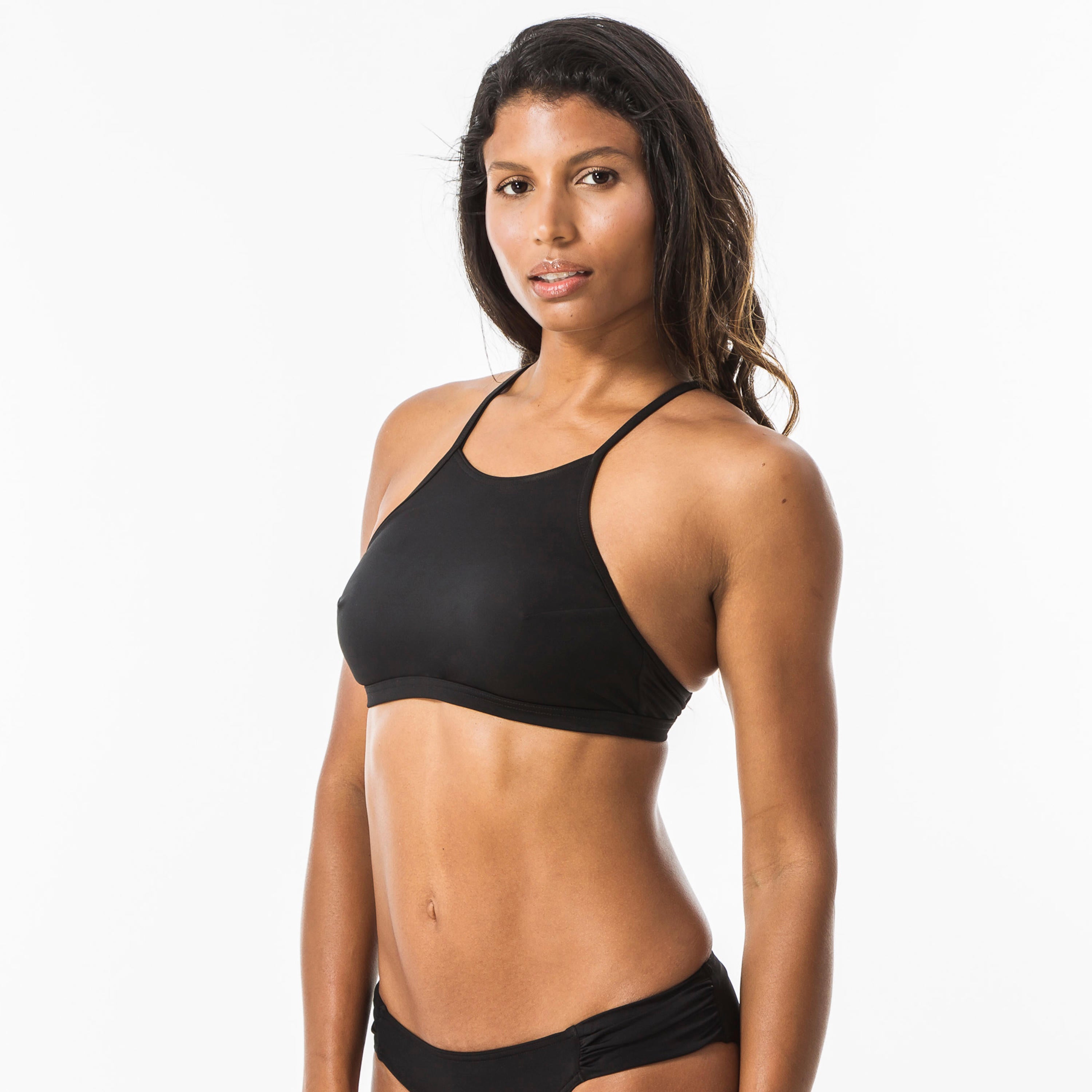 Decathlon Women'S Surfing Swimsuit Bikini Top With Padded Cups Andrea - Black Olaian