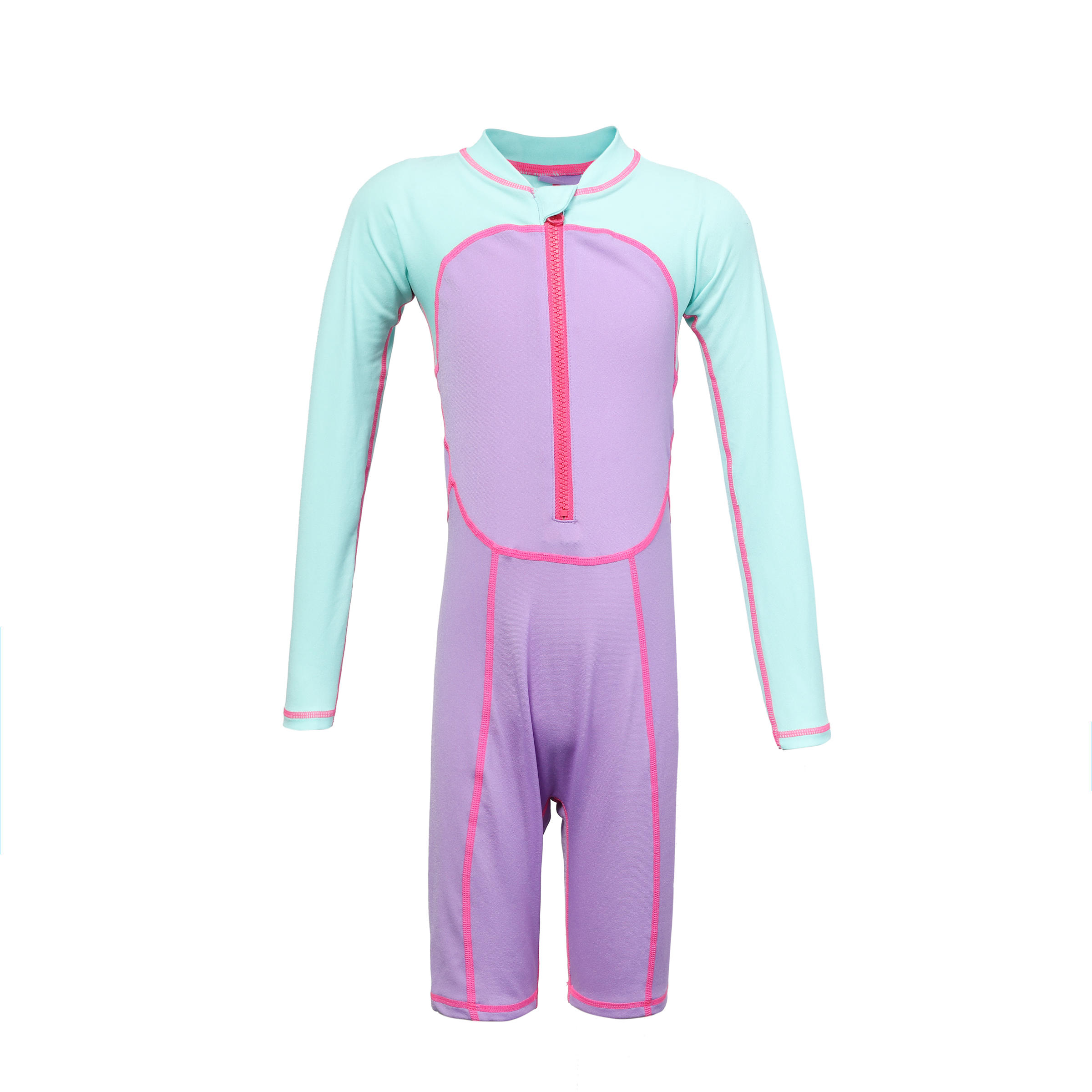 Decathlon Boys Swimming Full Body Swimsuit Nabaiji 100 Short Sleeves - Pink/Purple Nabaiji