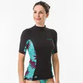 Decathlon Women'S Surfing Anti Uv Short Sleeve T-Shirt 500 - Black And Koga Maldives Olaian