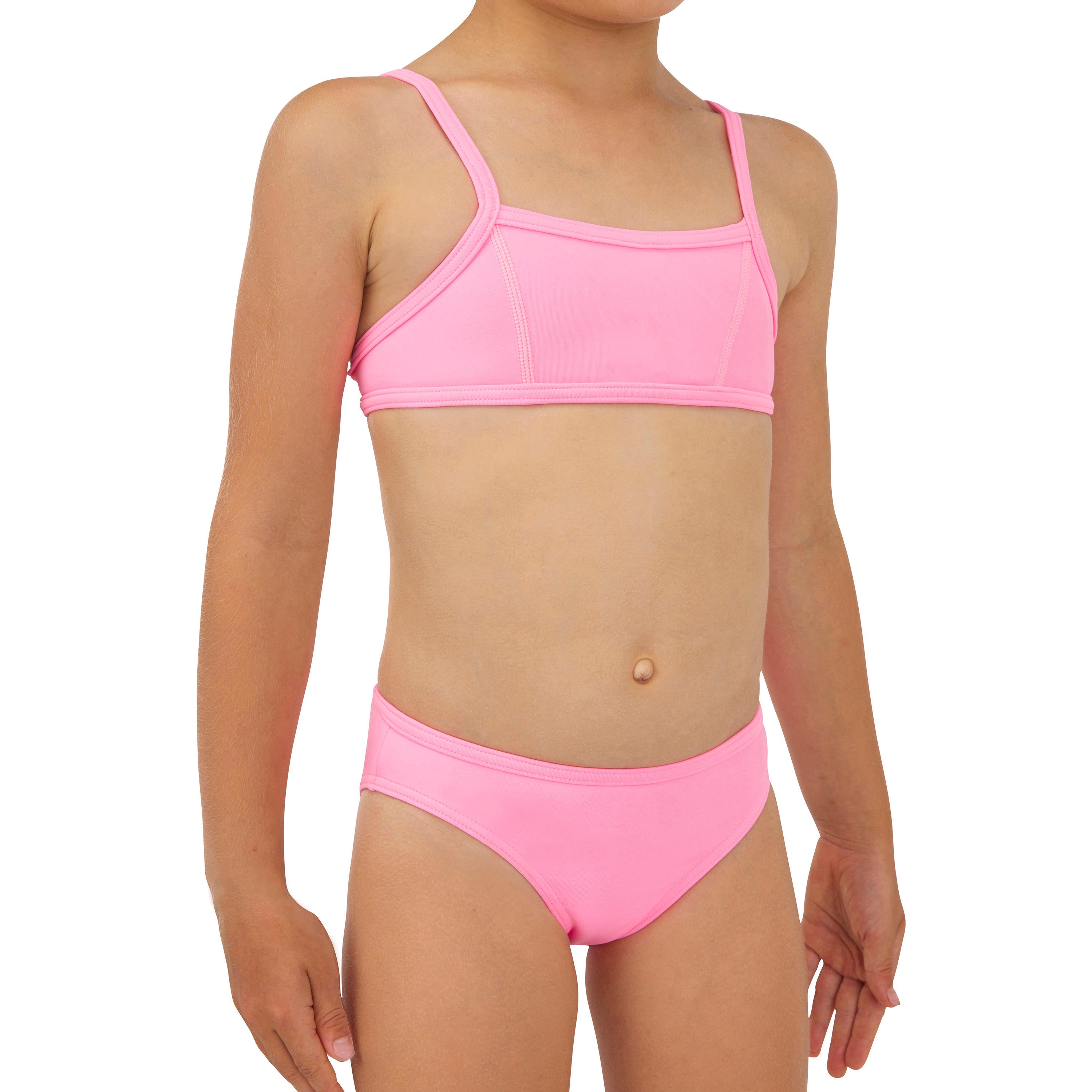 Decathlon Girls’ Two-Piece Surfing Swimsuit Bikini Top Bali 100 Pink Olaian