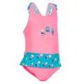 Decathlon Baby Girl'S One-Piece Miniskirt Swimsuit - Pink And Blue Print Nabaiji