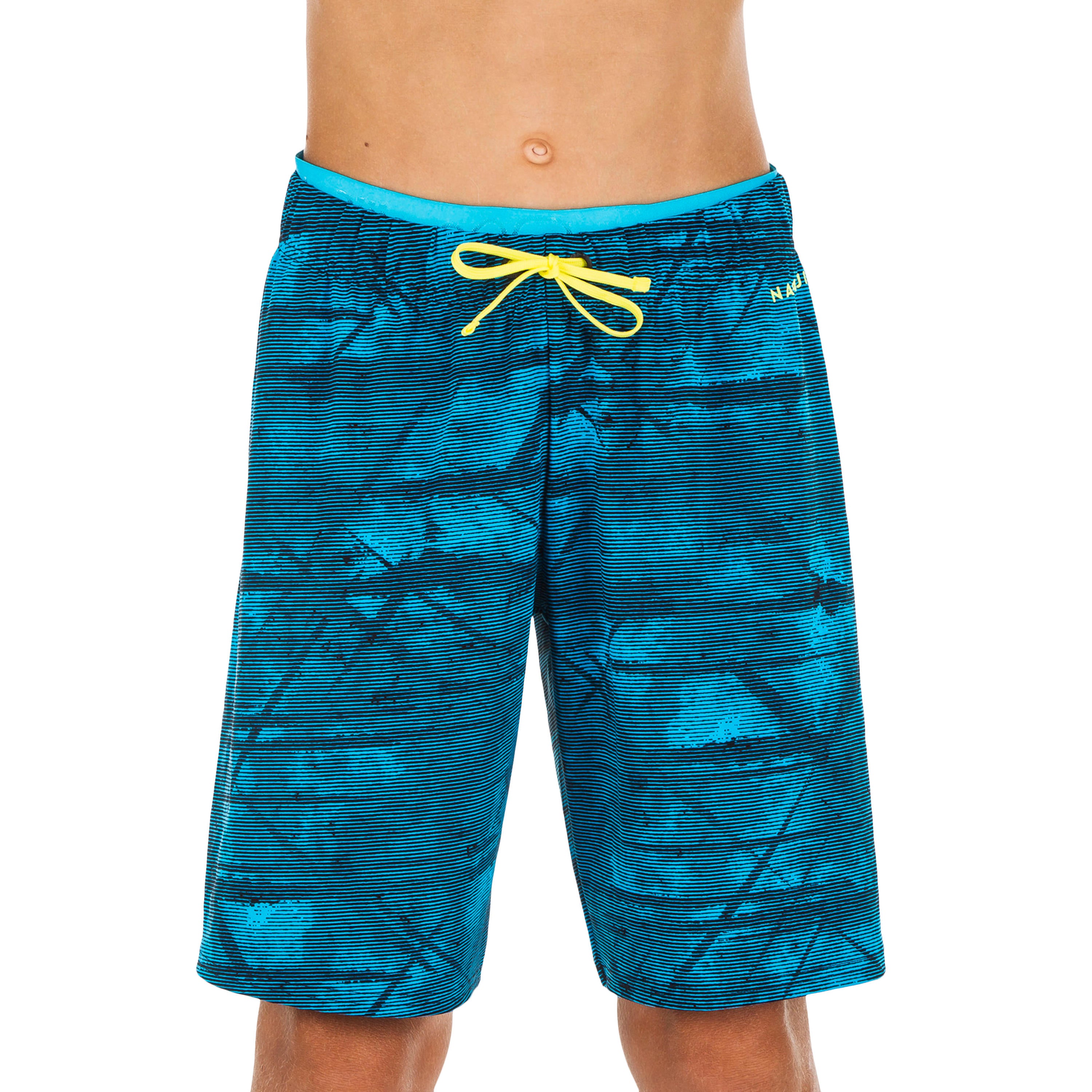 Decathlon Boys' Long Swimming Swim Shorts 100 - Tex Blue Nabaiji