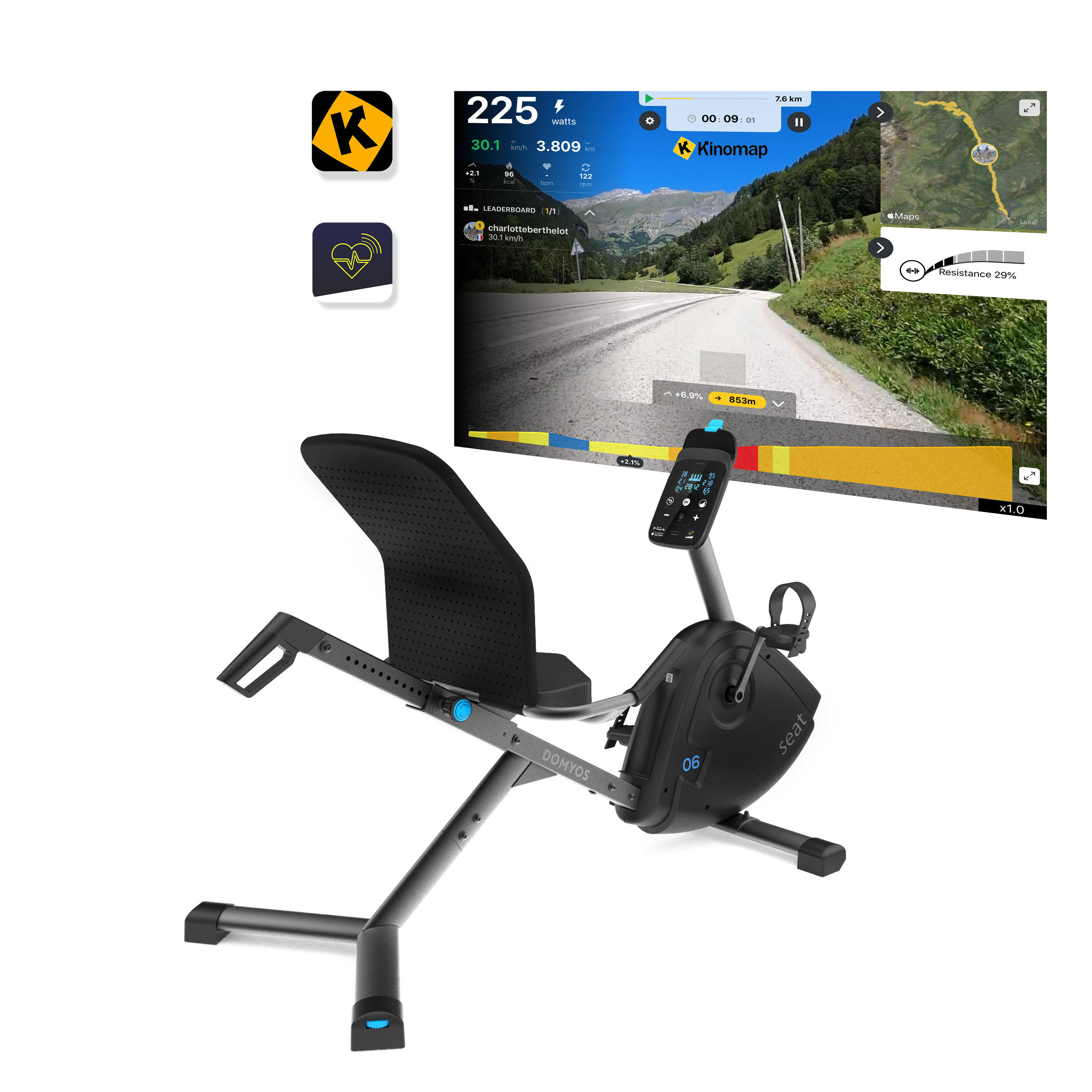Decathlon Semi-Recumbent Connected Exercise Bike Eb Seat Domyos