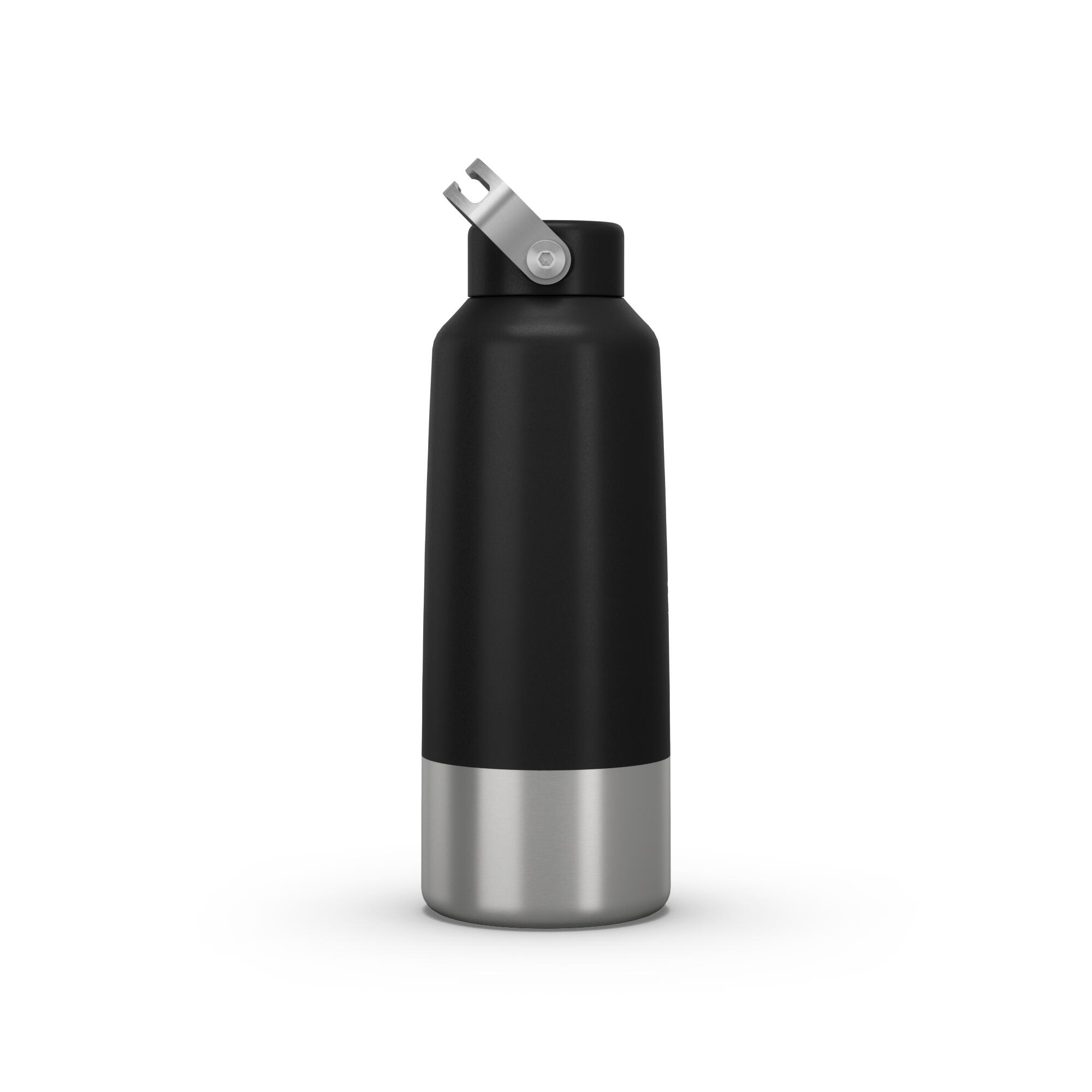 Decathlon Hiking Stainless Steel Water Bottle With Screw Top Mh100 1L - Black Quechua