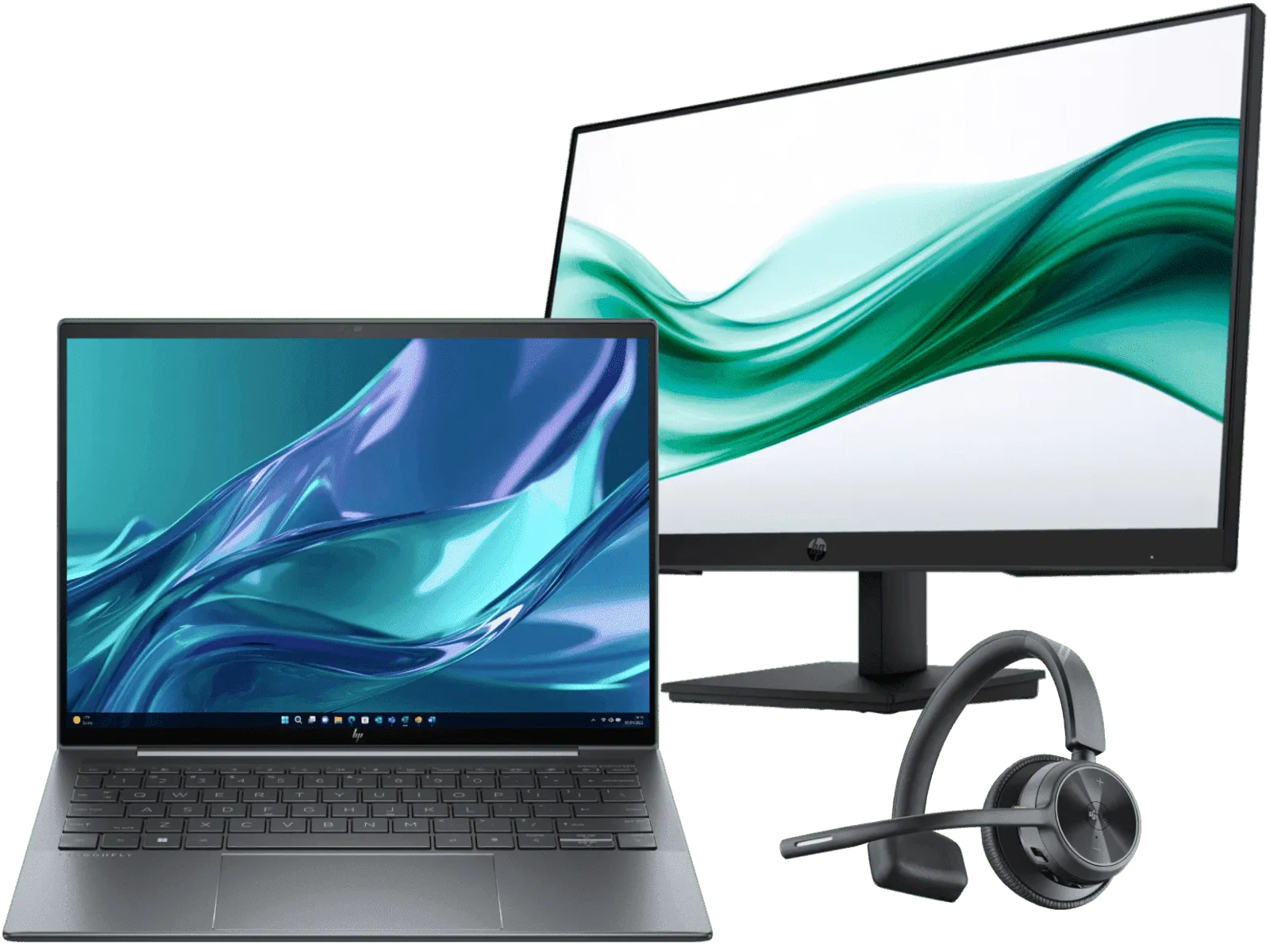 HP Dragonfly 13.5 inch G4 Business Laptop, Blue + HP Series 3 Pro 23.8 inch FHD Monitor - 324pv + Poly Voyager 4310 Microsoft Teams Certified USB-C H