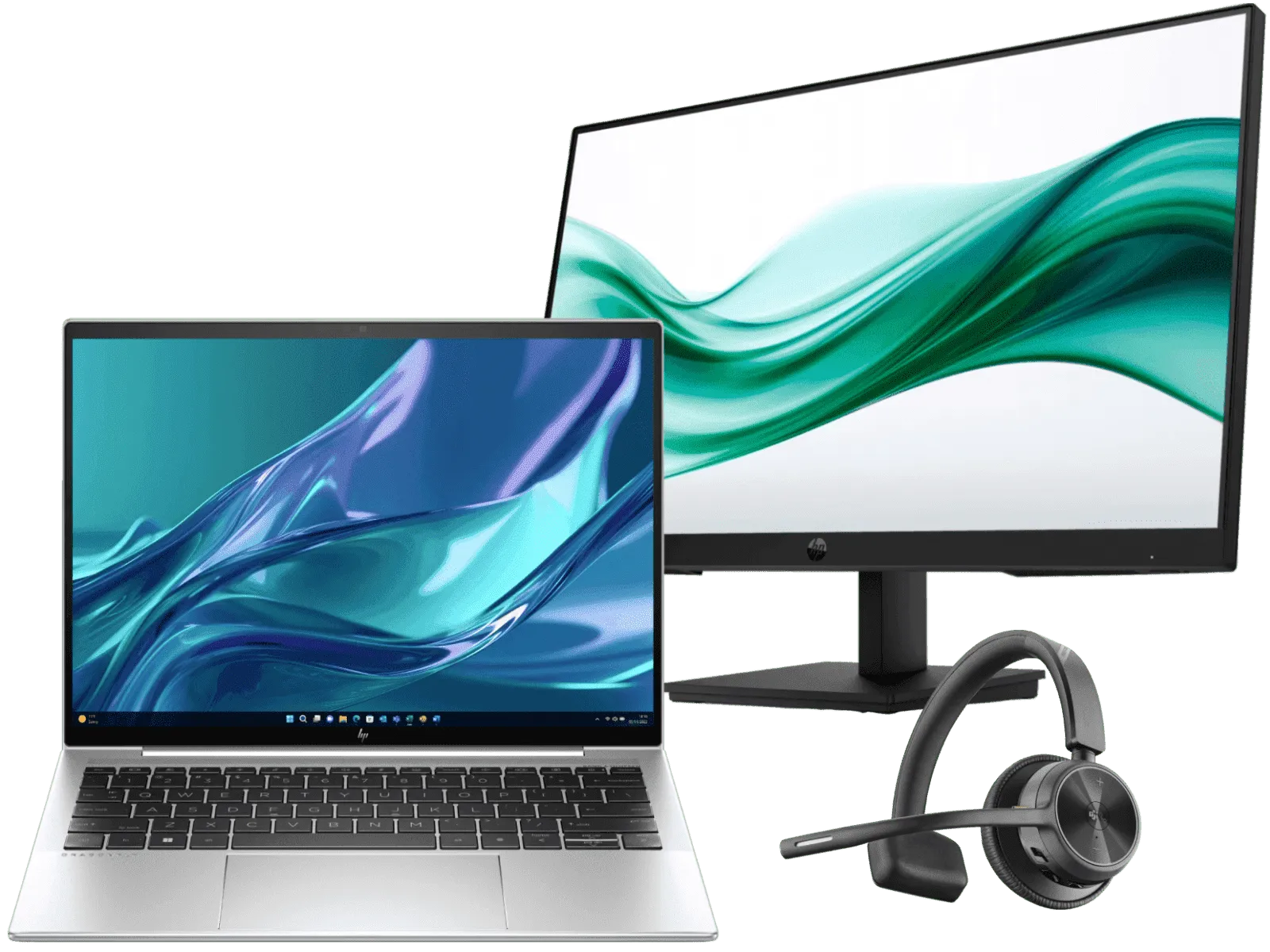 HP Dragonfly 13.5 inch G4 Business Laptop, Silver + HP Series 3 Pro 23.8 inch FHD Monitor - 324pv + Poly Voyager 4310 Microsoft Teams Certified USB-C