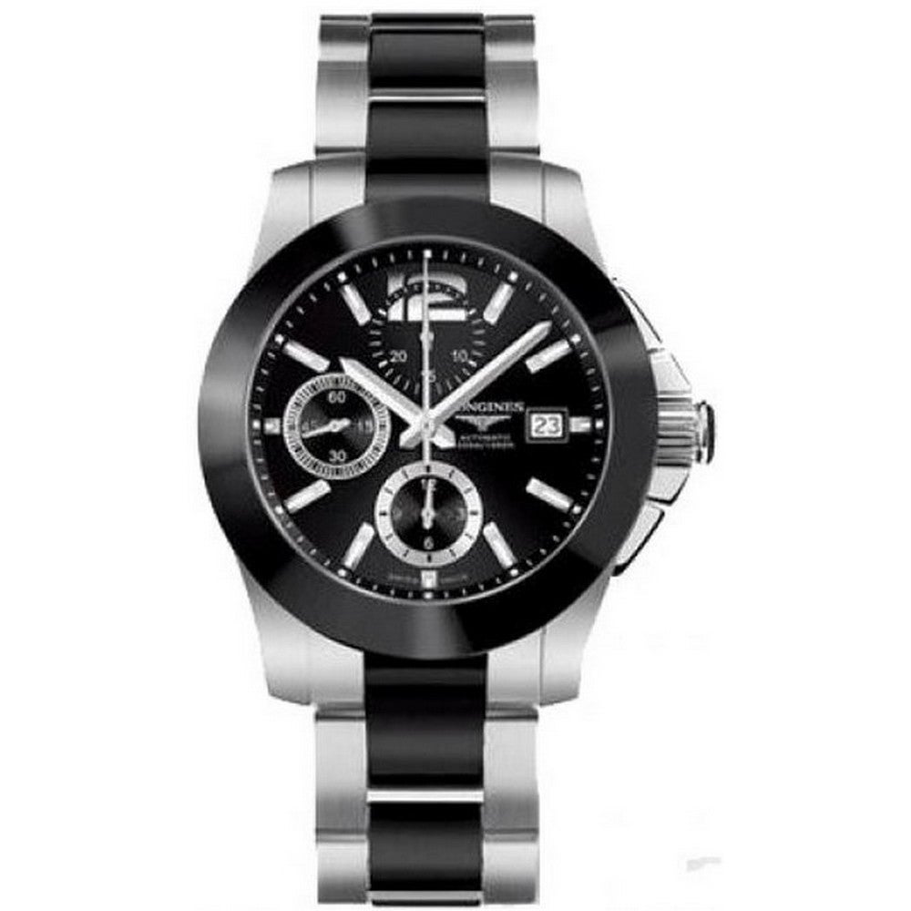 Longines Conquest Blk Dial S/Steel & Ceramic Chronograph