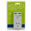 Korjo Two Port USB Adaptor Plug for Australia and the UK