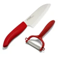 Kyocera Ceramic Santoku Knife & Peeler Red Set 2pce