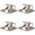 Bernardaud Aux Oiseaux Coffee Cup and Saucer Set of 4