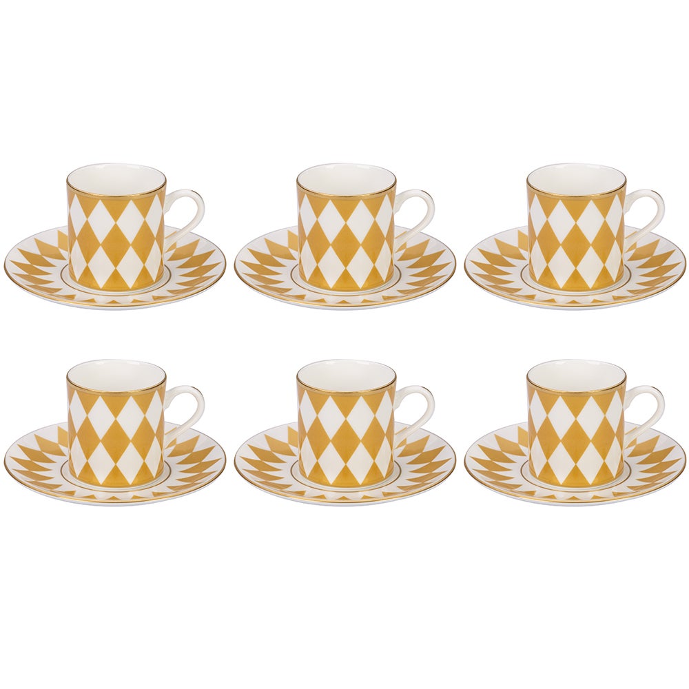 Halcyon Days Parterre Coffee Cup & Saucer Gold Set 12pce