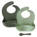 Plum Silicone Bib & Spoon Set 3Pc Olive/Pesto