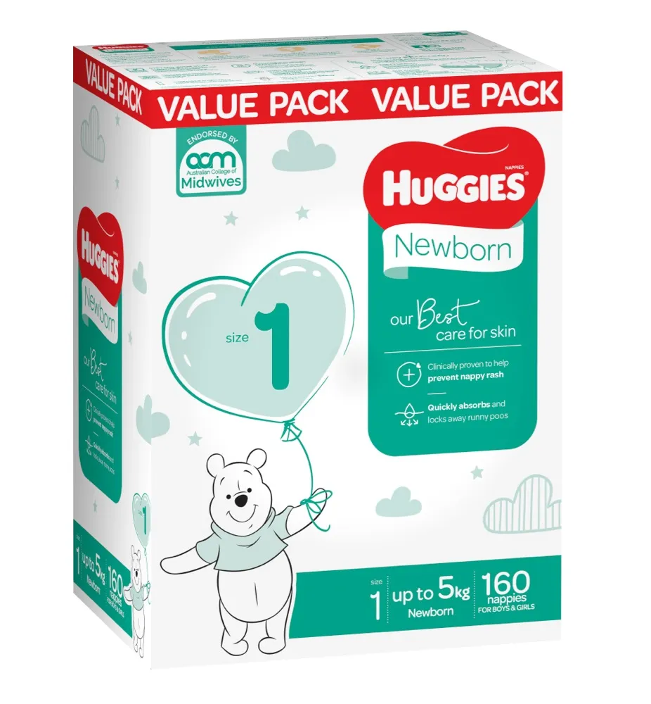Huggies Nappies Mega Newborn Size 1 - 160 Pack