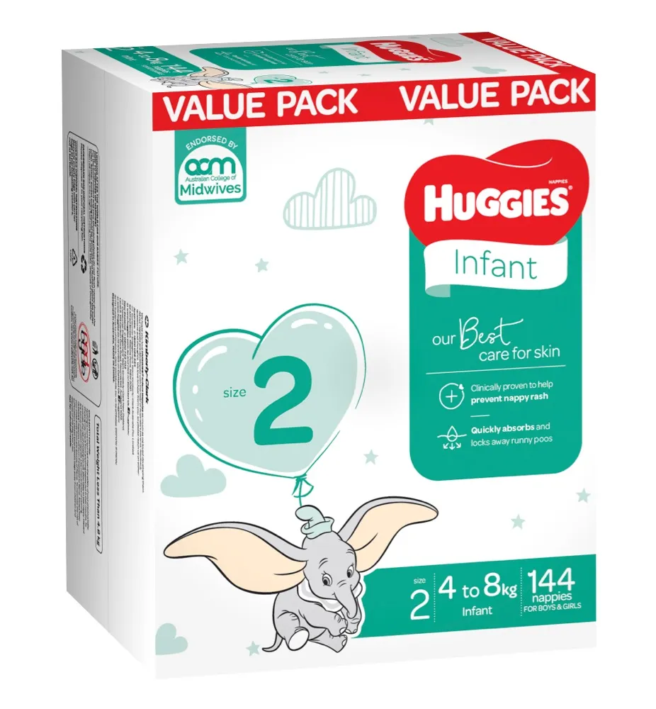 Huggies Nappies Mega Infant Size2 - 144 Pack