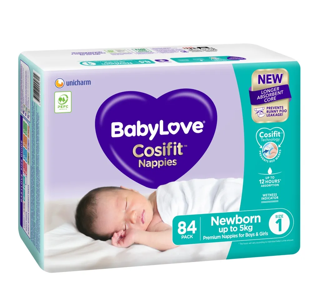 Babylove Cosifit Nappies - Jumbo Bag - Newborn - Size 1 - 84 Pack