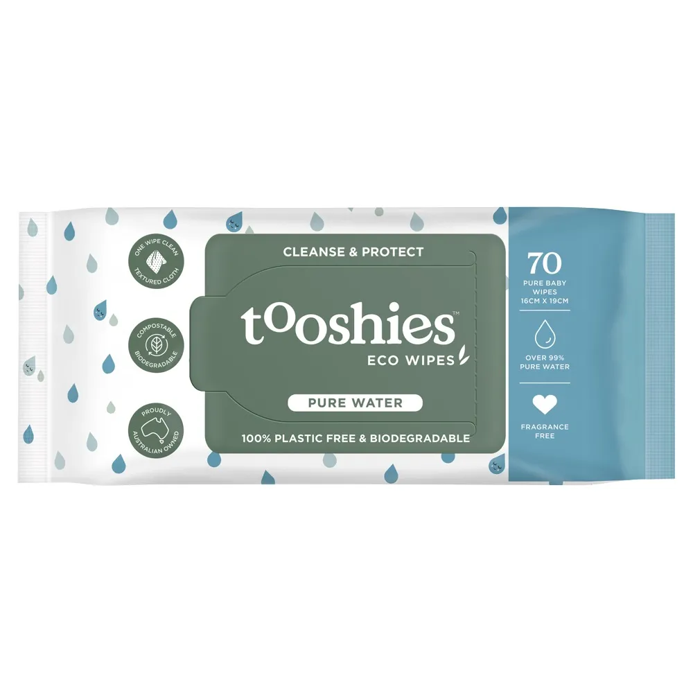Tooshies Pure Water Baby Wipes 70 Pack