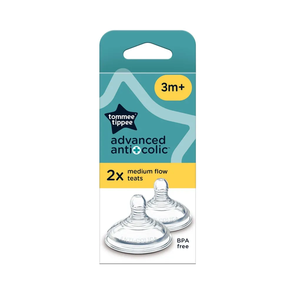 Tommee Tippee Advance Anti-Colic Bottle Teats Medium Flow 3M+ - 2 Pack