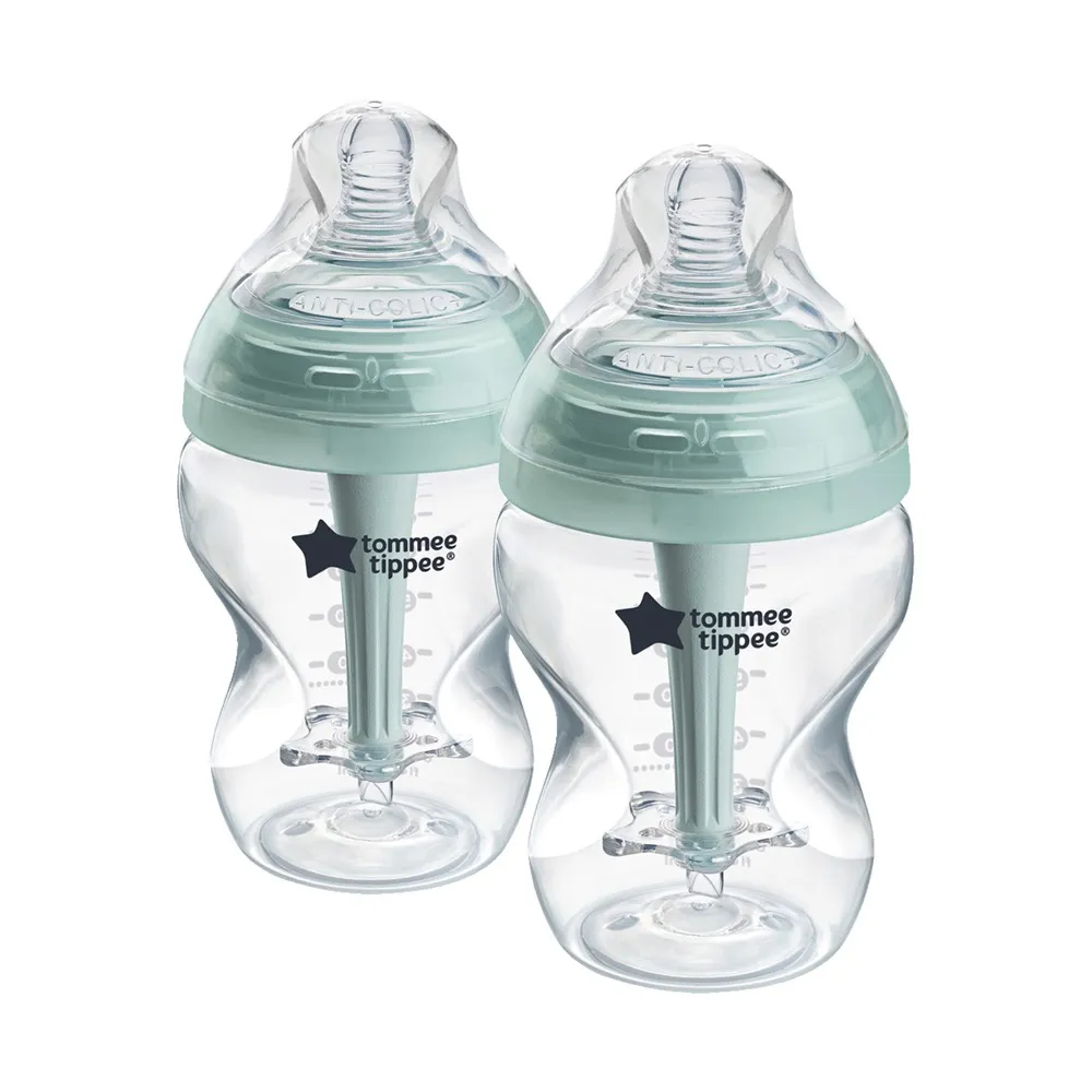 Tommee Tippee Advance Anti-Colic Bottle With Slow Flow Teats 260Ml 0M+ 2 Pack Green