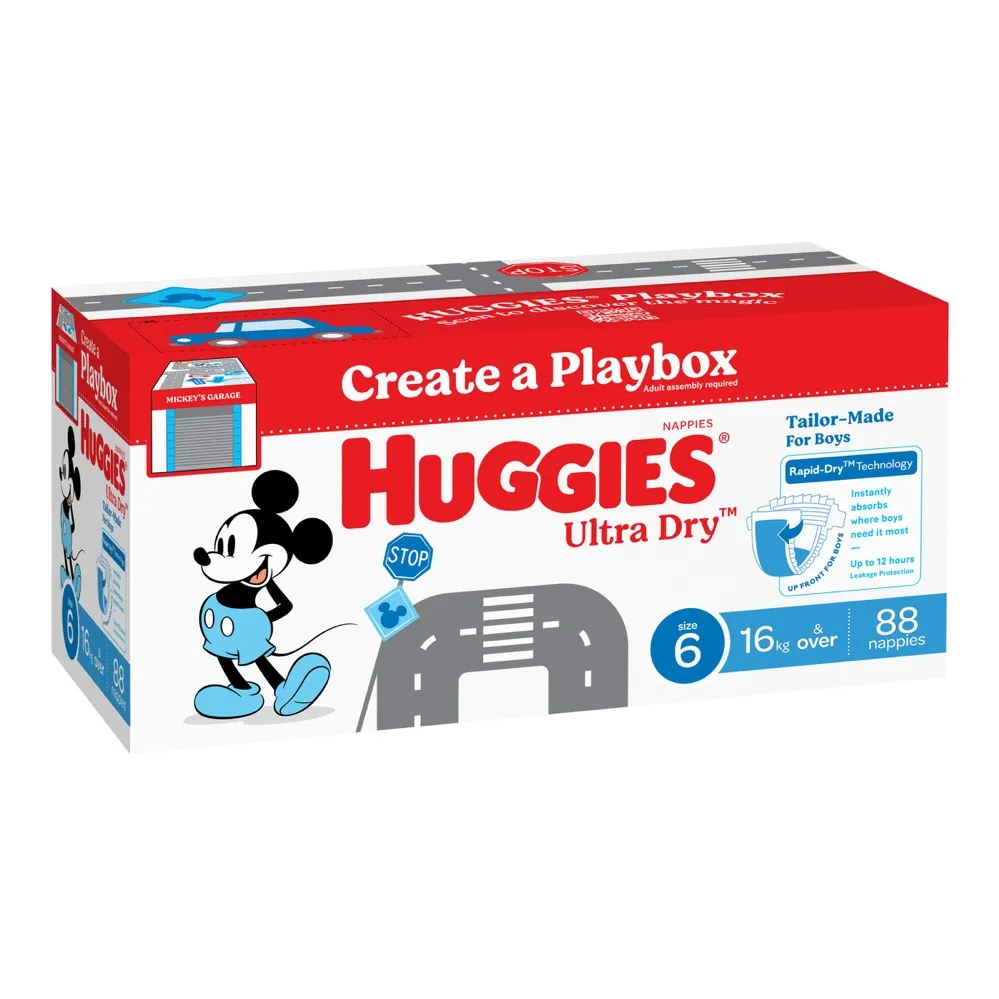 Huggies Ultra Dry Open Nappies Junior Boy Size 6 Mega 88