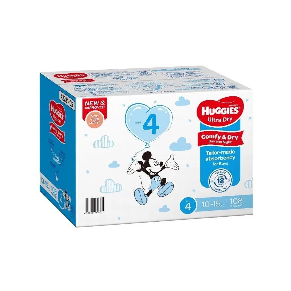 Huggies Nappies Mega Toddler Boy Size 4 - 108 Pack