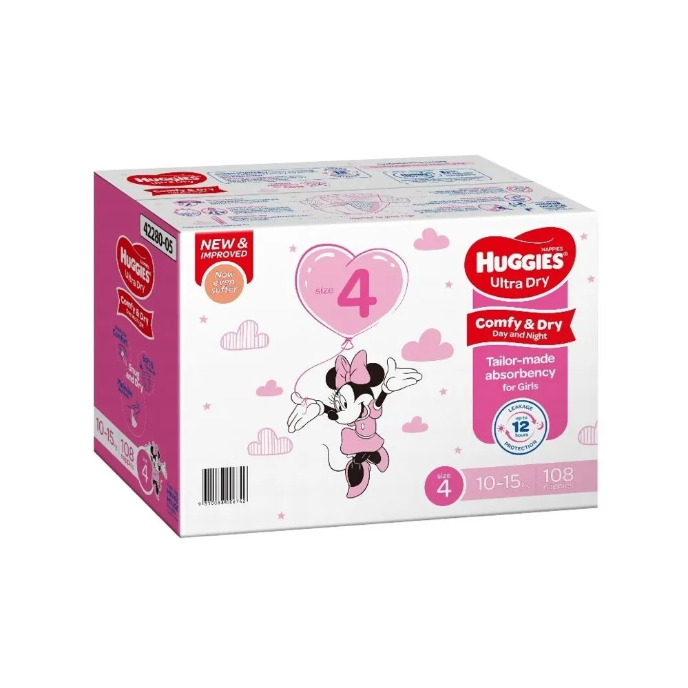 Huggies Nappies Mega -Toddler Girl Size 4 - 108 Pack
