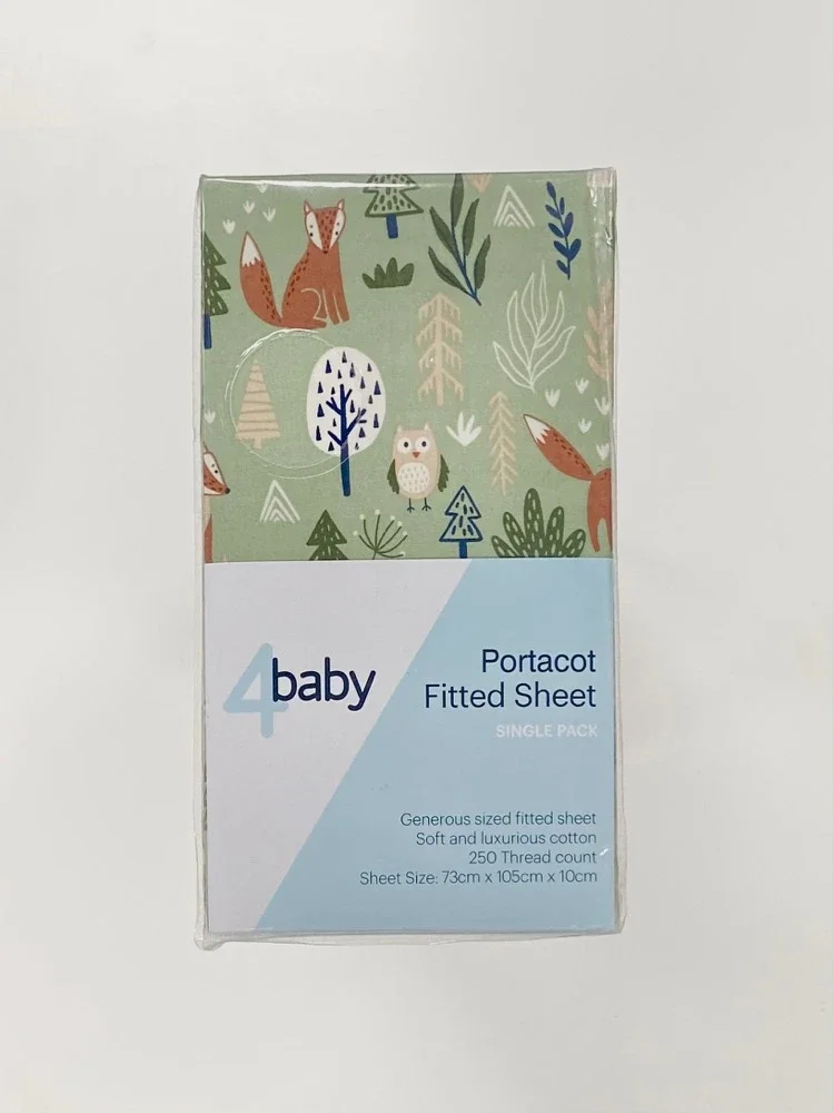 4Baby Percale Portacot Fitted Sheet Fox