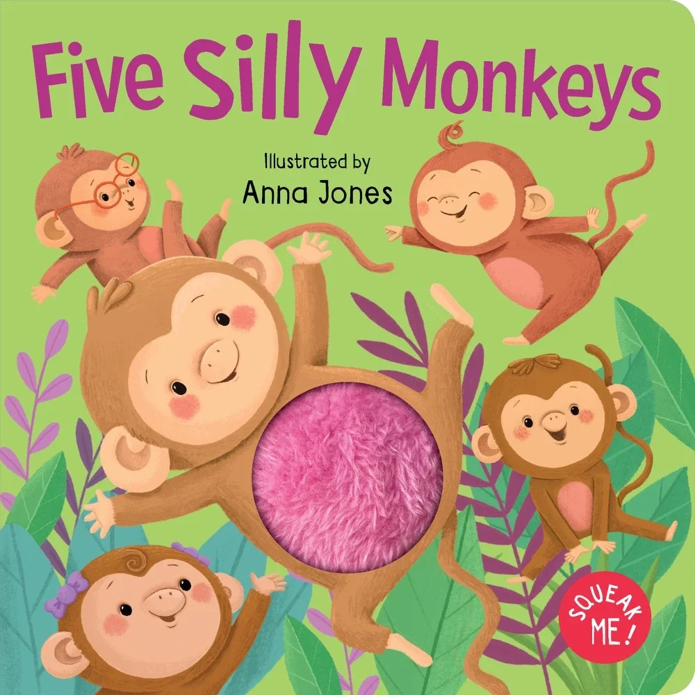 Book Squeaky Plush Five Silly Monkeys