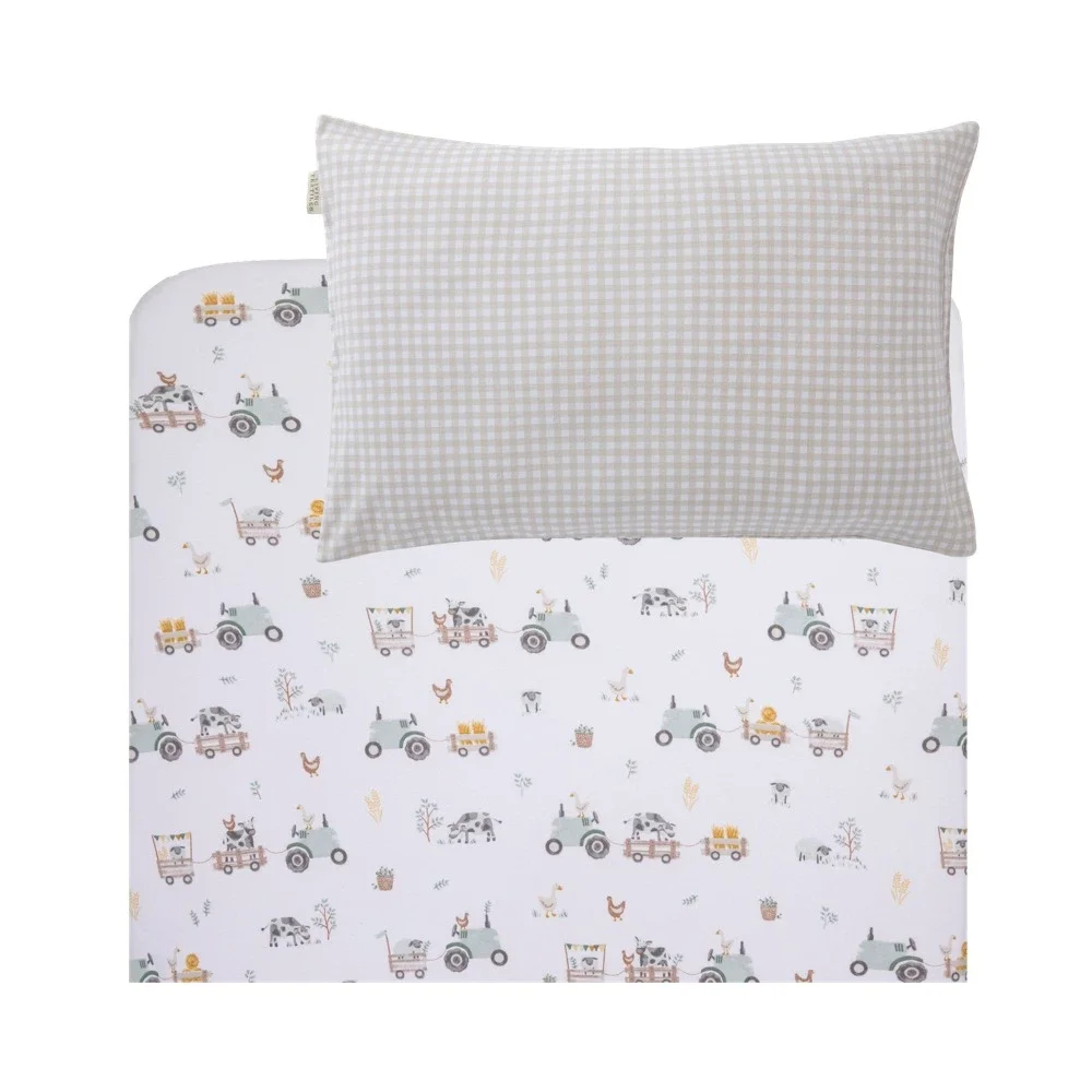 Living Textiles Portacot Fitted Sheet & Pillowcase Tractor Ride