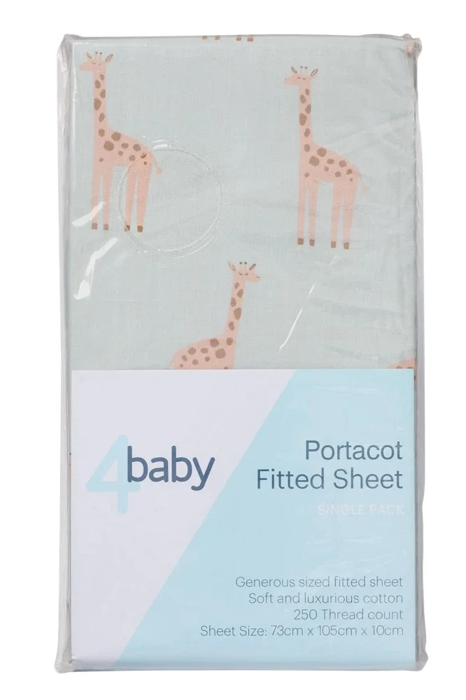 4Baby Percale Portacot Fitted Sheet Giraffe Sage