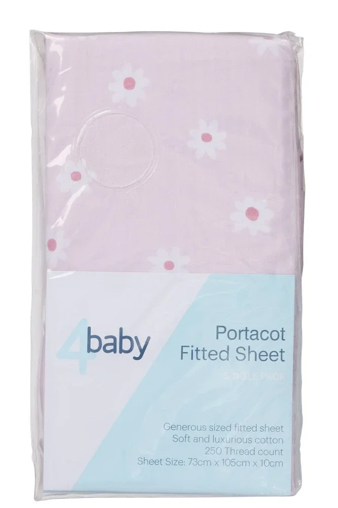 4Baby Percale Portacot Fitted Sheet Daisy Chain Pink