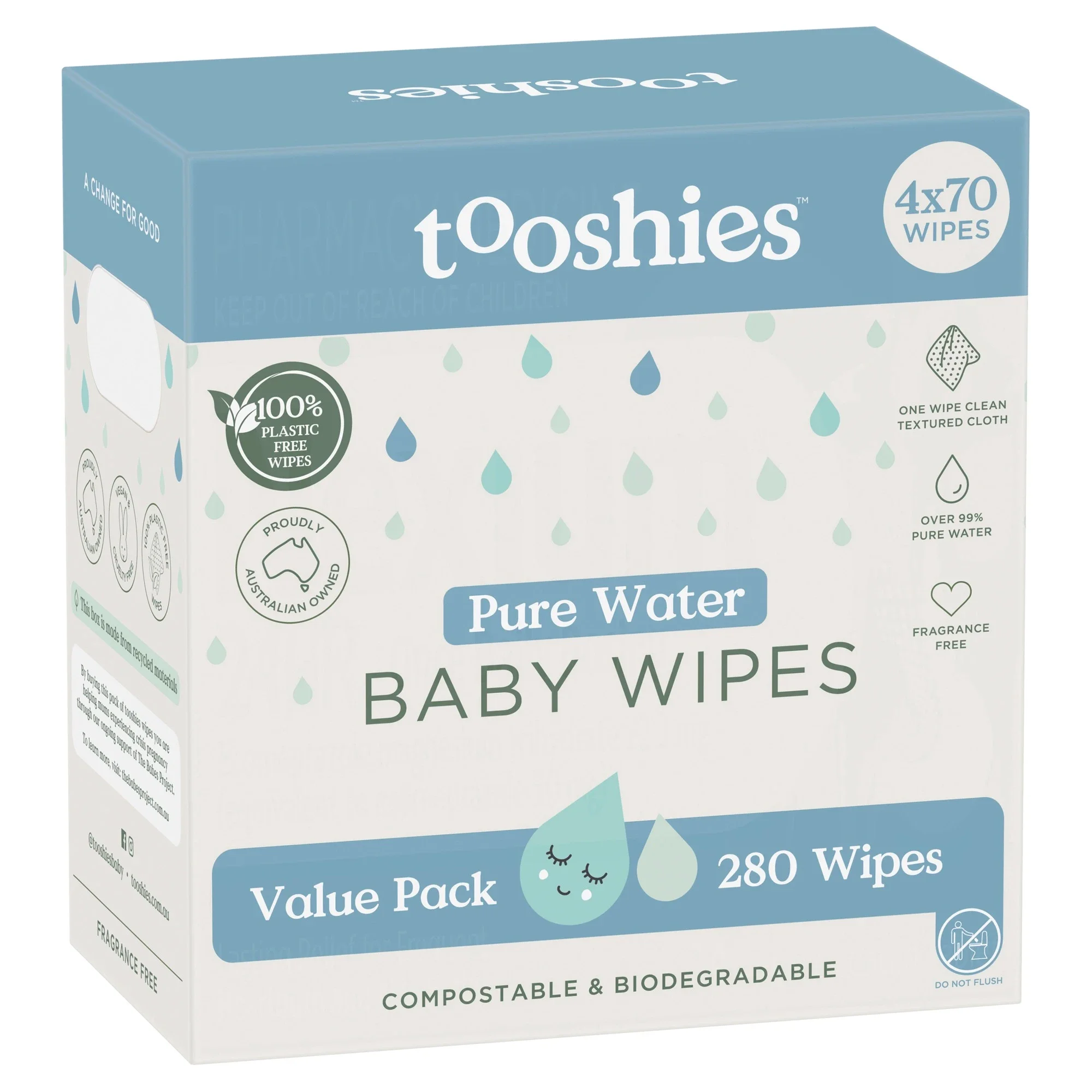 Tooshies Pure Water Wipes 280Pk