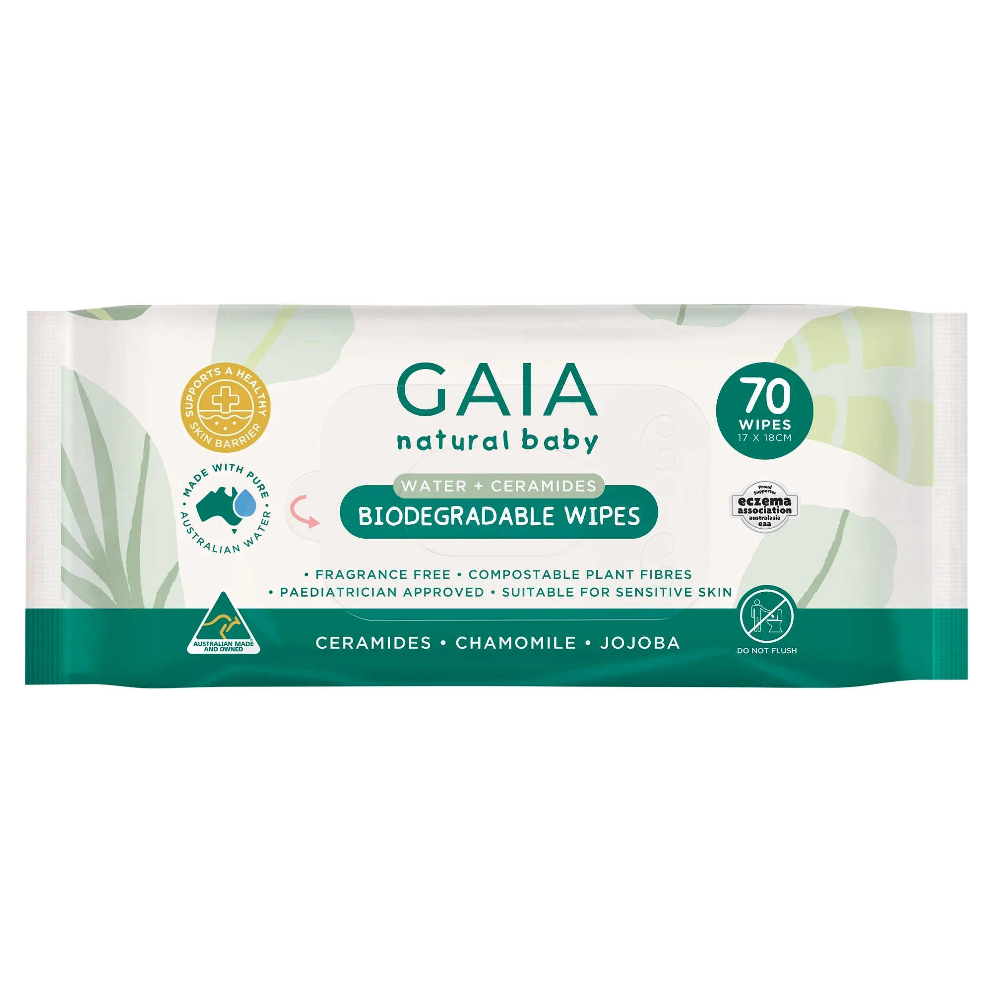 Gaia Biodegradable Water Wipes + Ceramides 70pk
