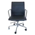 Replica Eames Mid Back Ribbed Leather Management Desk / Office Chair | Black