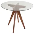 Replica Jean Prouve Inspired Round Glass Dining Table | Walnut Legs | 100cm
