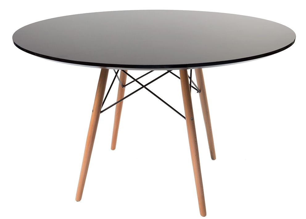 Replica Eames Eiffel Round Wood Dining Table | Black & Natural | 120cm