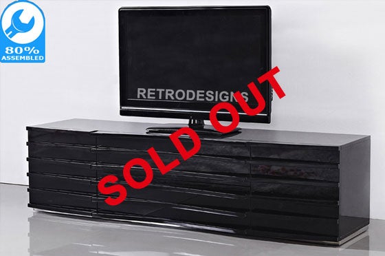 1.6m Black High Gloss Wavern TV Unit
