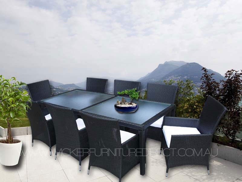 Black Millana 8 Seater Wicker Outdoor Dining Setting