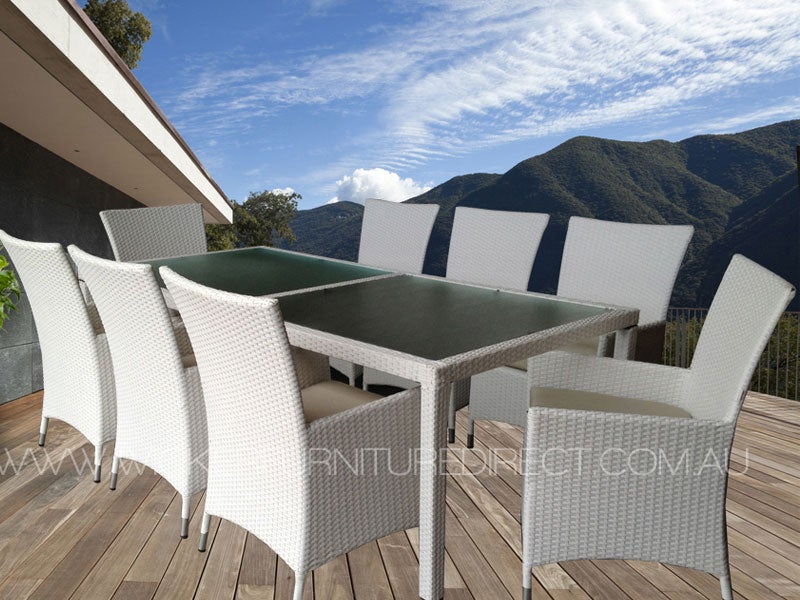 White Millana 8 Seater White Wicker Outdoor Dining Setting