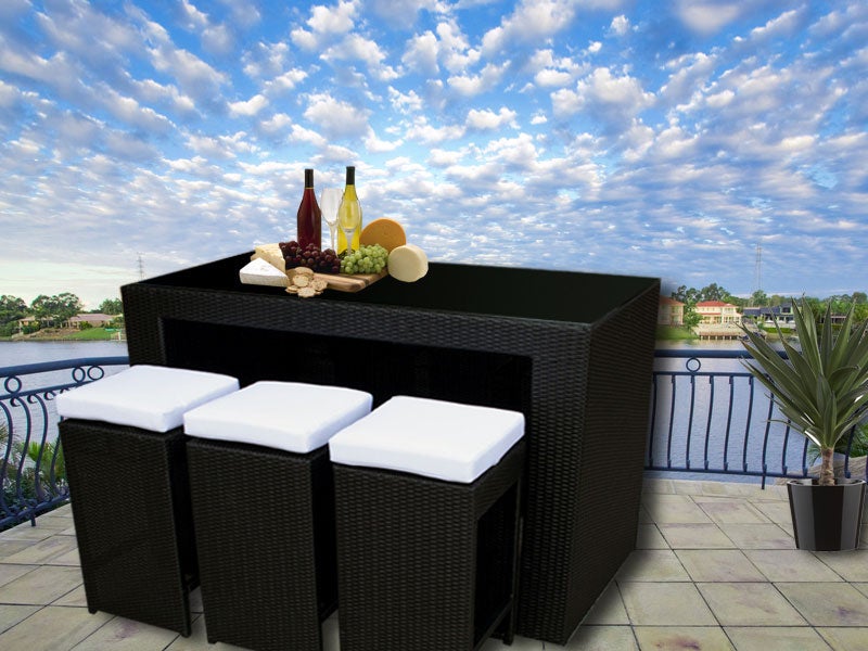 Black Bristra Wicker Outdoor Furniture With Stools