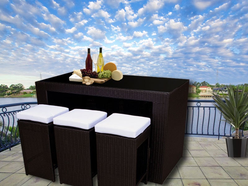 Brown Bristra Wicker Outdoor Furniture With Stools