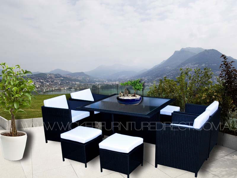 Black Miller 8 Seater Wicker Outdoor Dining Set