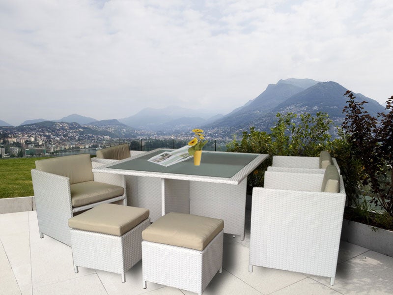 White Miller 8 Seater Wicker Outdoor Dining Set