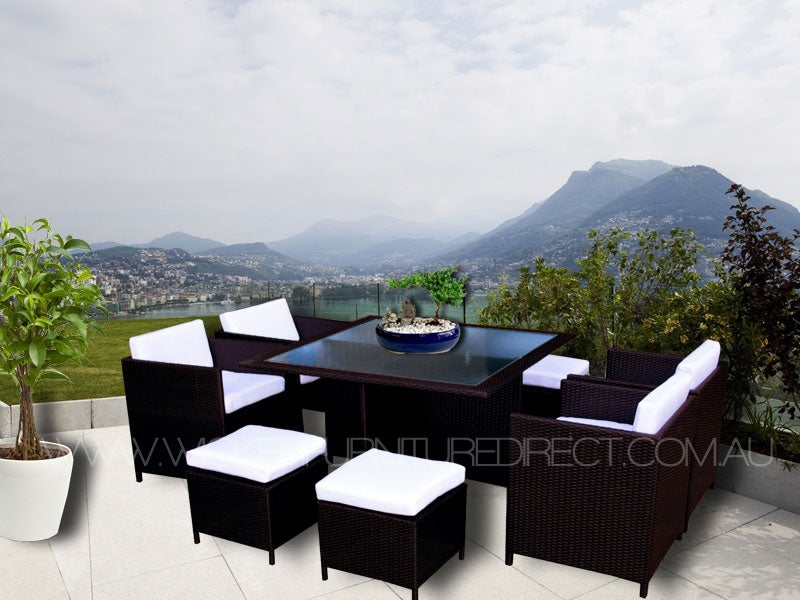 Brown Miller 8 Seater Wicker Outdoor Dining Set
