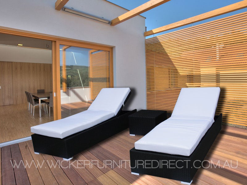 Black Suntra Wicker Outdoor Sun Beds 3 Piece