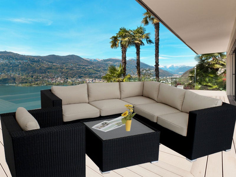 Black Endora Corner Outdoor Wicker Furniture Lounge